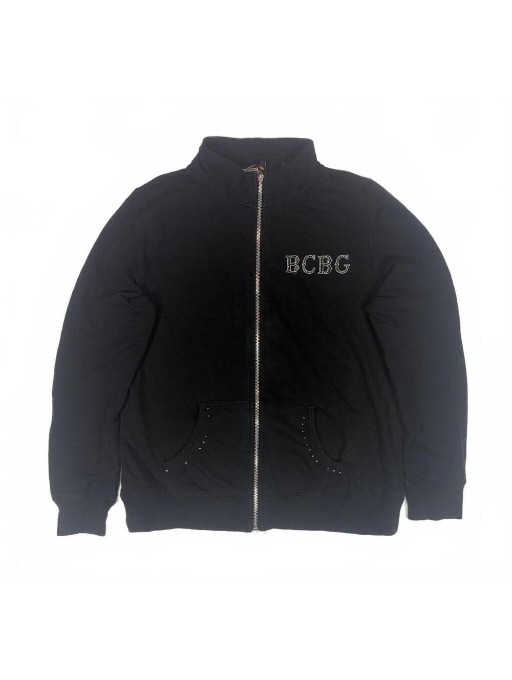 Y2K McBling BCBGMAXAZRIA Women's Large Black Rhinestone Angel Wing Track Jacket